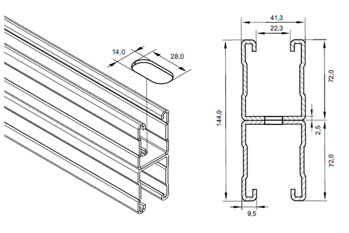 HILST Профиль монтажный 41*144*2,5*6000мм